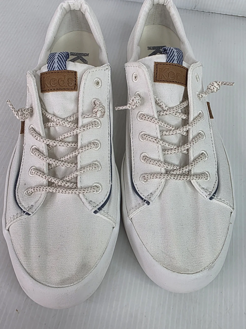 Keds Kickback White Canvas Sneakers with Blue Trim